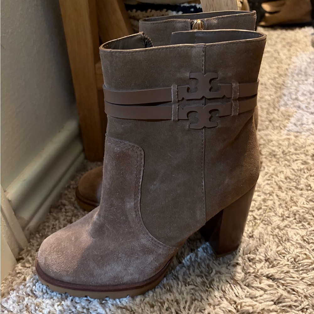 Tory Burch Taupe Suede Ankle Booties